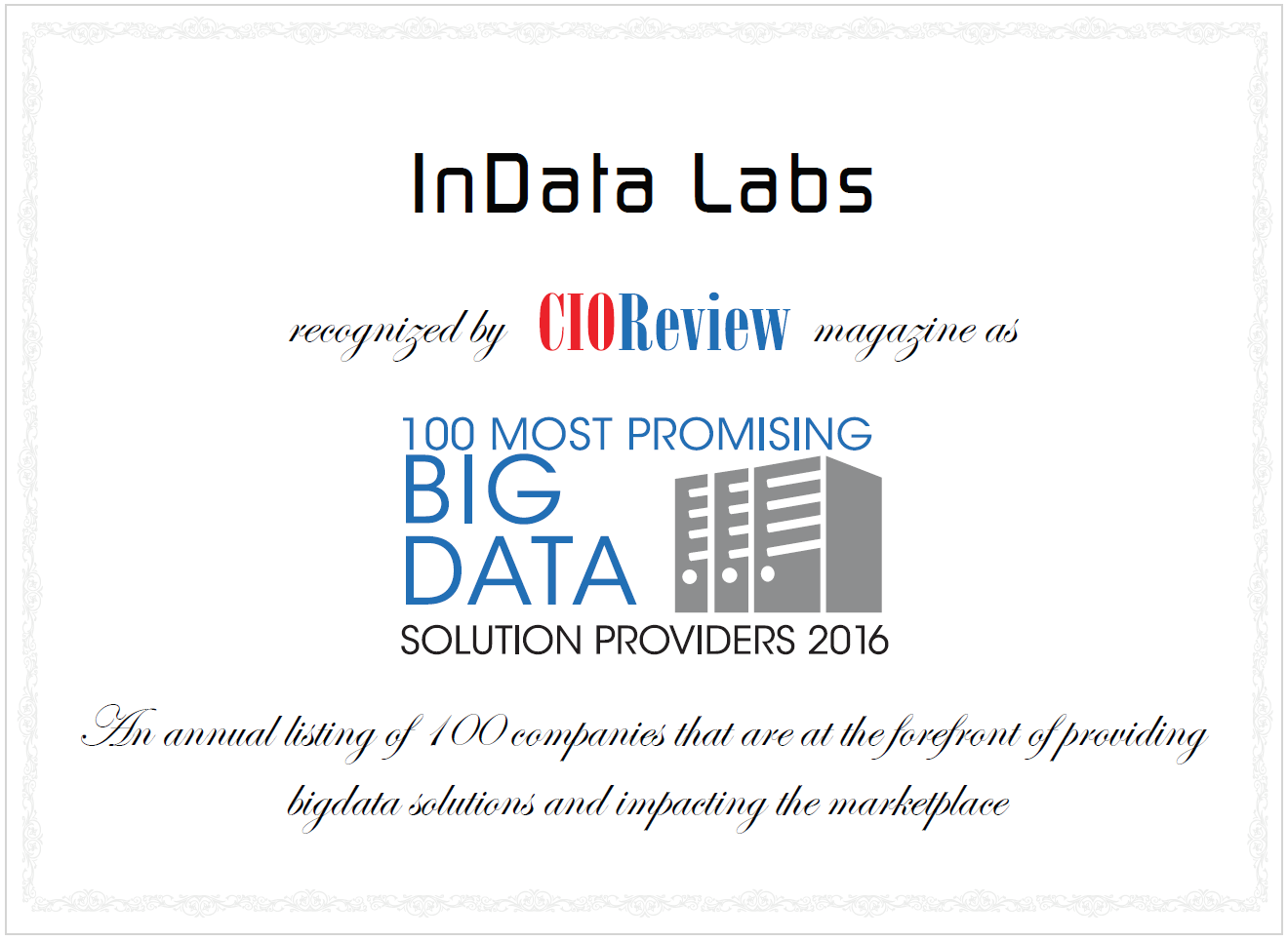 InData Labs Recognized Among 100 Most Promising Big Data Companies