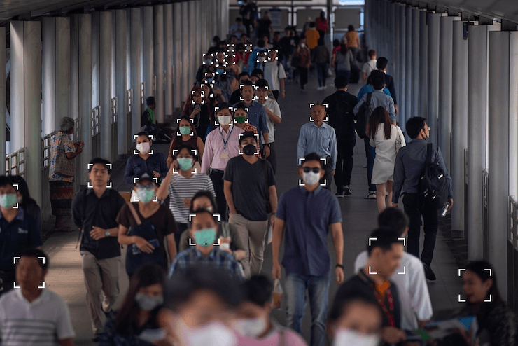 A systems detects people wearing masks