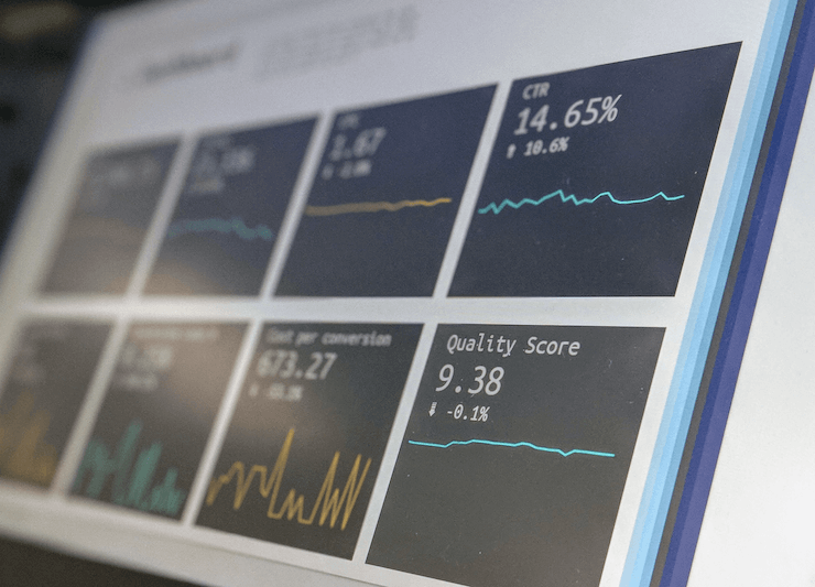 A screen showing graphs with data