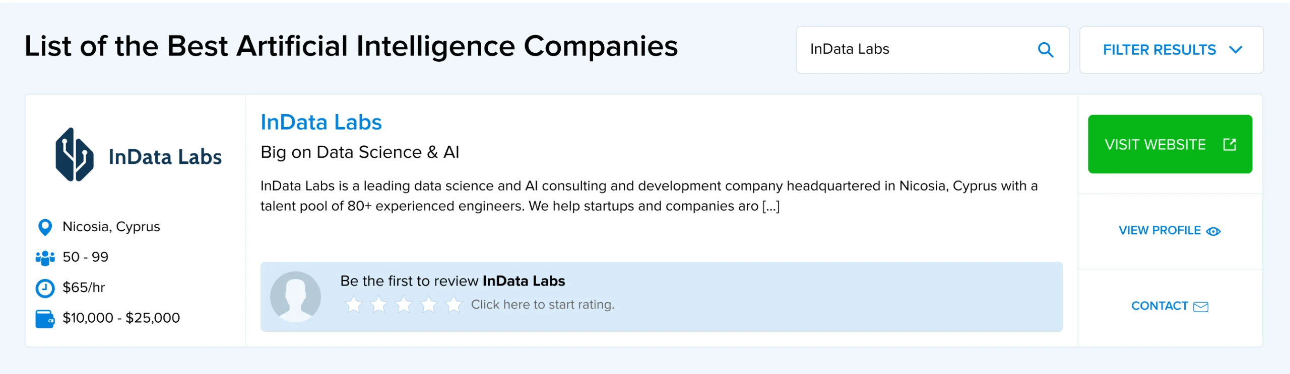 InData Labs in DesignRush lists of 2023